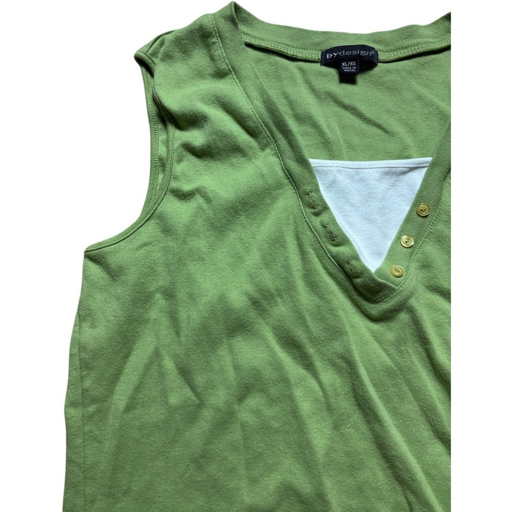 Women's By Design Green Sleeveless Layered V-Neck Tank Top Button Detail XL Y2K - Picture 2 of 11